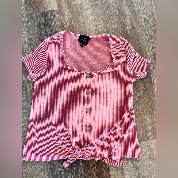 W5 Pink Ribbed Short Sleeve Button Down Top - Picture 1 of 3